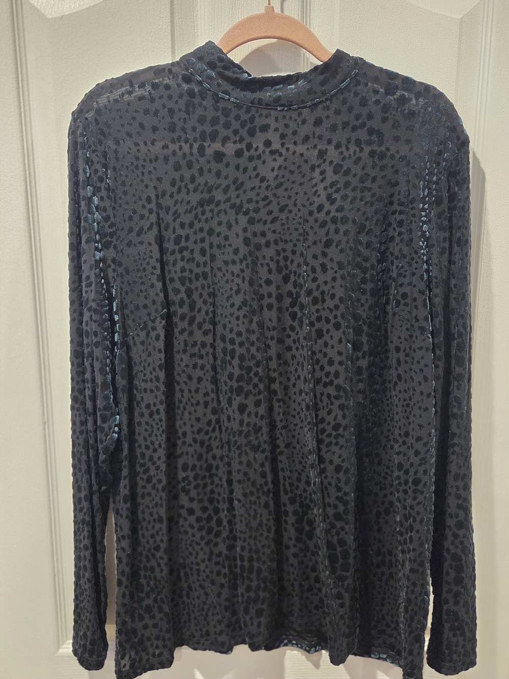 Lane Bryant Green Velvet Burnout Top with Teal Dots